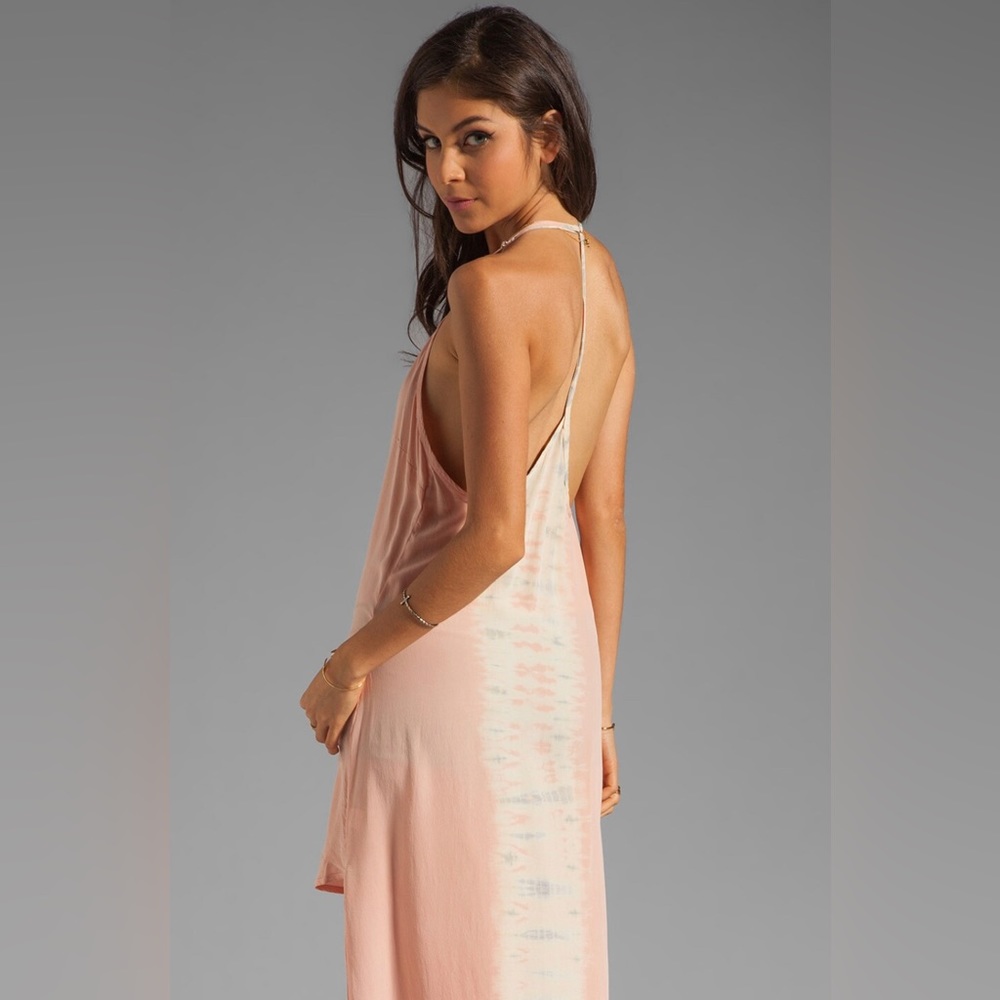 Gypsy 05 Emily Silk Spaghetti Strap Tuxedo High Low Maxi Dress Blush, size XS